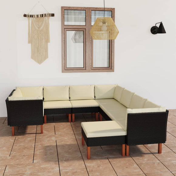 NNEVL 9 Piece Garden Lounge Set with Cushions Poly Rattan Black