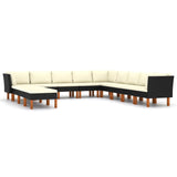 NNEVL 12 Piece Garden Lounge Set with Cushions Poly Rattan Black