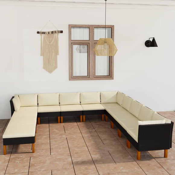 NNEVL 12 Piece Garden Lounge Set with Cushions Poly Rattan Black