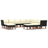 NNEVL 12 Piece Garden Lounge Set with Cushions Poly Rattan Black