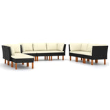 NNEVL 9 Piece Garden Lounge Set with Cushions Poly Rattan Black