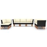 NNEVL 9 Piece Garden Lounge Set with Cushions Poly Rattan Black
