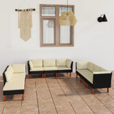 NNEVL 9 Piece Garden Lounge Set with Cushions Poly Rattan Black