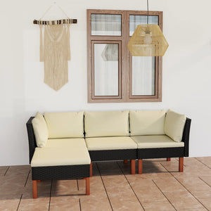 NNEVL 4 Piece Garden Lounge Set with Cushions Poly Rattan Black