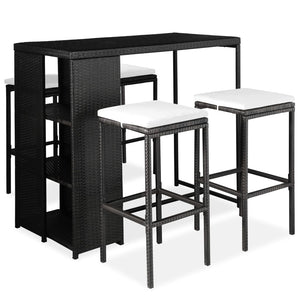 NNEVL 5 Piece Garden Bar Set with Cushions Poly Rattan Black