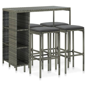 NNEVL 5 Piece Garden Bar Set with Cushions Poly Rattan Grey