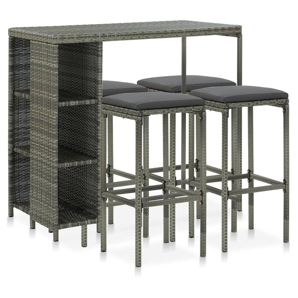 NNEVL 5 Piece Garden Bar Set with Cushions Poly Rattan Grey