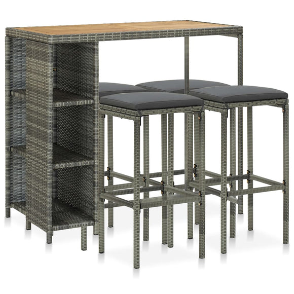 NNEVL 5 Piece Garden Bar Set with Cushions Poly Rattan Grey