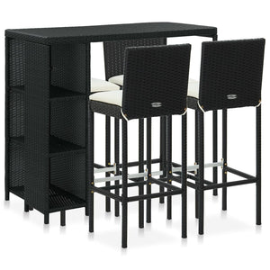 NNEVL 5 Piece Garden Bar Set with Cushions Poly Rattan Black