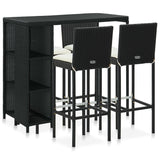 NNEVL 5 Piece Garden Bar Set with Cushions Poly Rattan Black