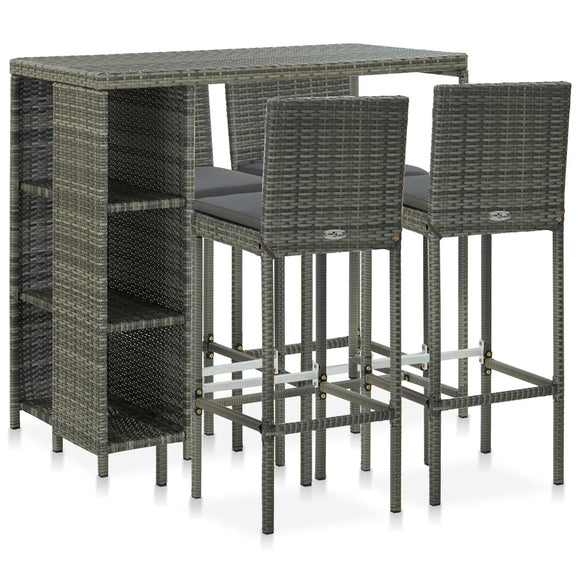 NNEVL 5 Piece Garden Bar Set with Cushions Poly Rattan Grey