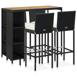 NNEVL 5 Piece Garden Bar Set with Cushions Poly Rattan Black