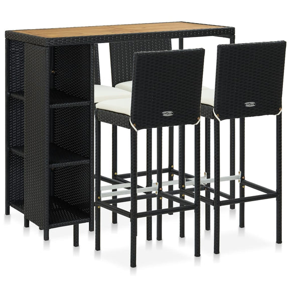 NNEVL 5 Piece Garden Bar Set with Cushions Poly Rattan Black