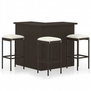 NNEVL 4 Piece Garden Bar Set with Cushions Poly Rattan Brown