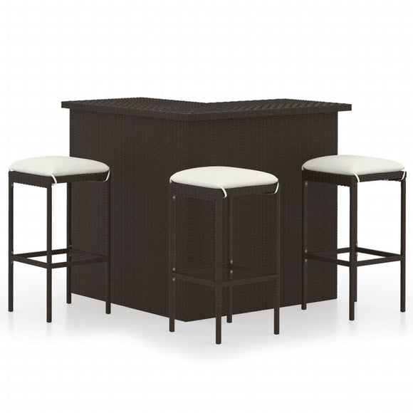 NNEVL 4 Piece Garden Bar Set with Cushions Poly Rattan Brown