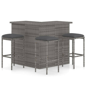 NNEVL 4 Piece Garden Bar Set with Cushions Poly Rattan Grey