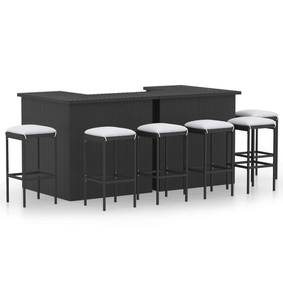 NNEVL 8 Piece Garden Bar Set with Cushions Poly Rattan Black