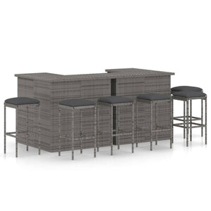 NNEVL 8 Piece Garden Bar Set with Cushions Poly Rattan Grey