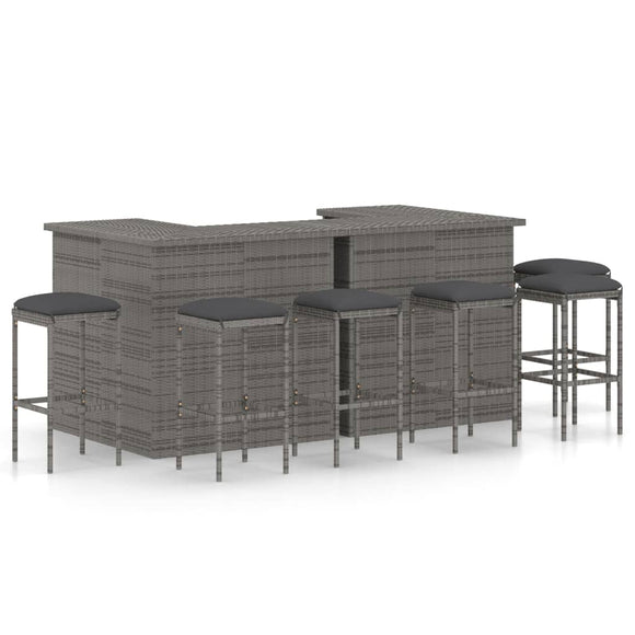 NNEVL 8 Piece Garden Bar Set with Cushions Poly Rattan Grey