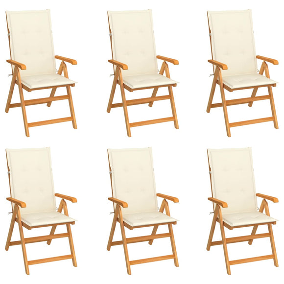 NNEVL Garden Chairs 6 pcs with Cream Cushions Solid Teak Wood