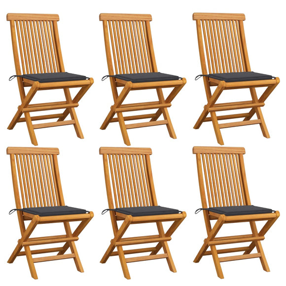 NNEVL Garden Chairs with Anthracite Cushions 6 pcs Solid Teak Wood