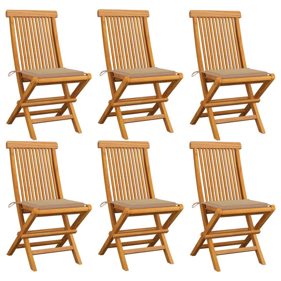 NNEVL Garden Chairs with Beige Cushions 6 pcs Solid Teak Wood