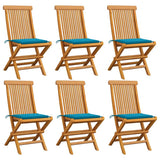 NNEVL Garden Chairs with Blue Cushions 6 pcs Solid Teak Wood