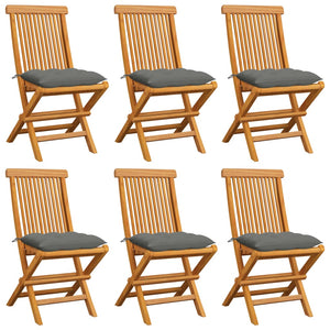 NNEVL Garden Chairs with Grey Cushions 6 pcs Solid Teak Wood