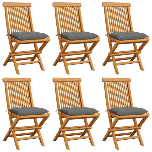 NNEVL Garden Chairs with Grey Cushions 6 pcs Solid Teak Wood