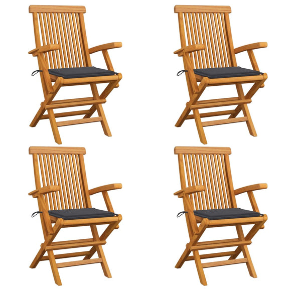NNEVL Garden Chairs with Anthracite Cushions 4 pcs Solid Teak Wood