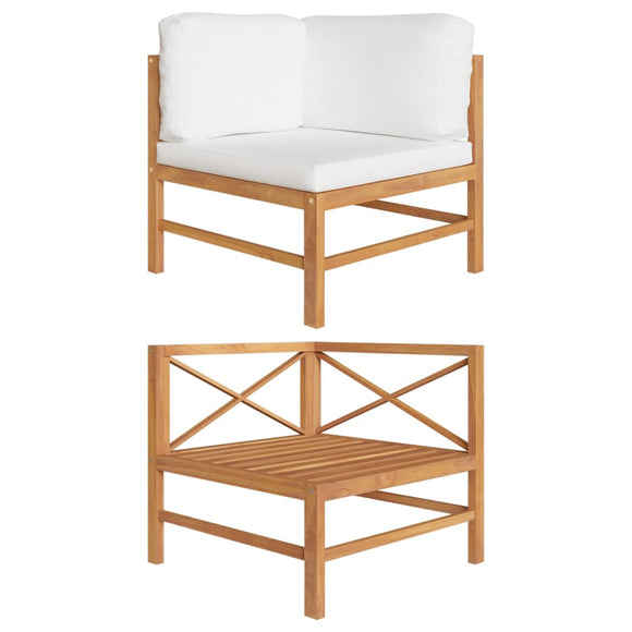 NNEVL Corner Sofa with Cream Cushions Solid Teak Wood