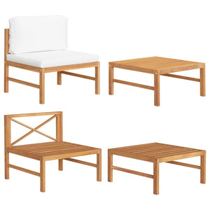 NNEVL 2 Piece Garden Lounge Set with Cream Cushions Teak Wood