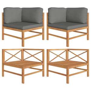 NNEVL Corner Sofas 2 pcs with Dark Grey Cushions Solid Teak Wood