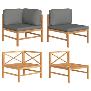 NNEVL 2 Piece Garden Lounge Set with Dark Grey Cushions Teak Wood