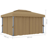 NNEVL Gazebo with Curtain 4x3 m Taupe Aluminium