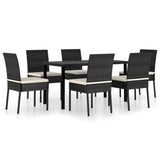 NNEVL 7 Piece Garden Dining Set Poly Rattan Black