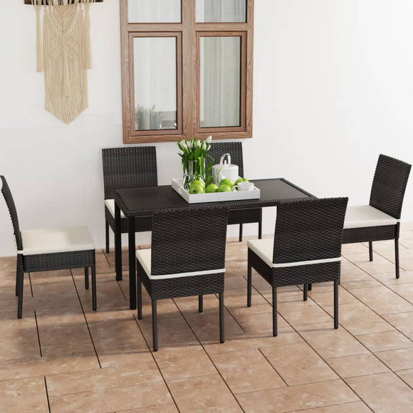 NNEVL 7 Piece Garden Dining Set Poly Rattan Black