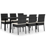NNEVL 7 Piece Garden Dining Set Poly Rattan Black