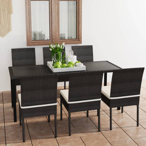 NNEVL 7 Piece Garden Dining Set Poly Rattan Black