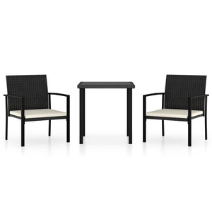 NNEVL 3 Piece Garden Dining Set Poly Rattan Black