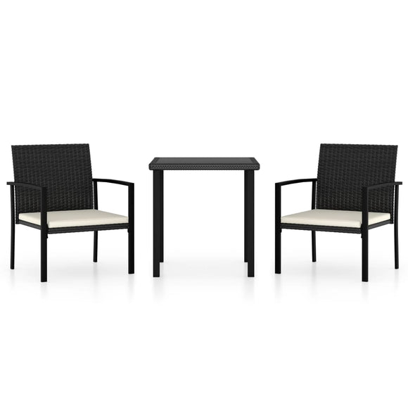 NNEVL 3 Piece Garden Dining Set Poly Rattan Black