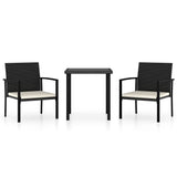 NNEVL 3 Piece Garden Dining Set Poly Rattan Black