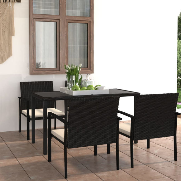 NNEVL 5 Piece Garden Dining Set Poly Rattan Black