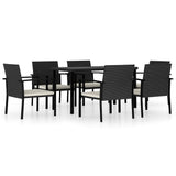 NNEVL 7 Piece Garden Dining Set Poly Rattan Black