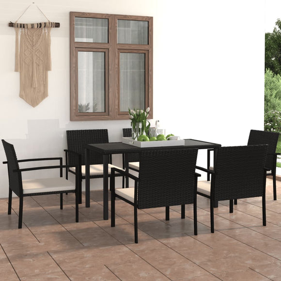 NNEVL 7 Piece Garden Dining Set Poly Rattan Black