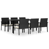 NNEVL 7 Piece Garden Dining Set Poly Rattan Black
