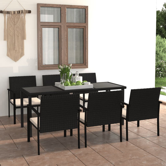 NNEVL 7 Piece Garden Dining Set Poly Rattan Black
