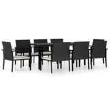 NNEVL 9 Piece Garden Dining Set Poly Rattan Black