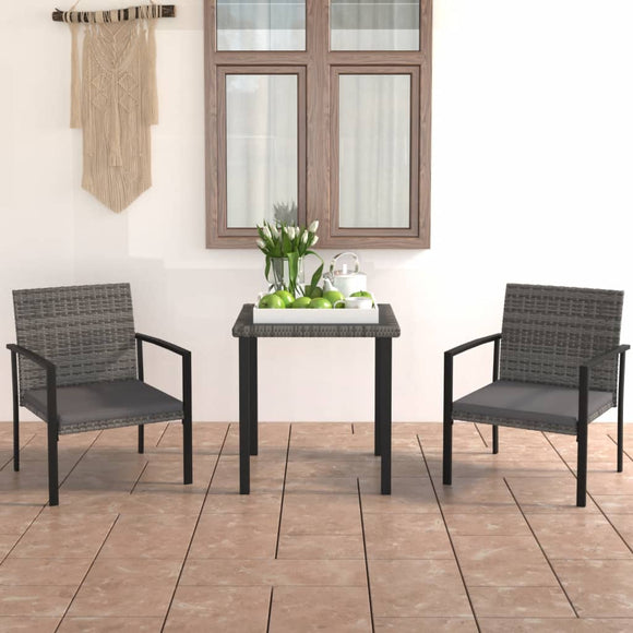 NNEVL 3 Piece Garden Dining Set Poly Rattan Grey