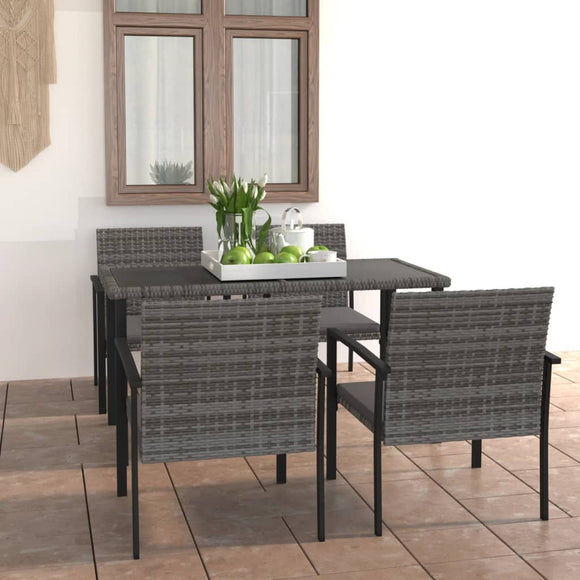NNEVL 5 Piece Garden Dining Set Poly Rattan Grey